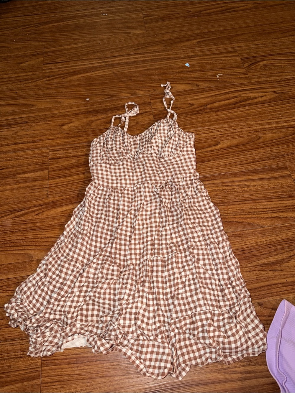 Japna Brown and White Gingham Mini Sundress